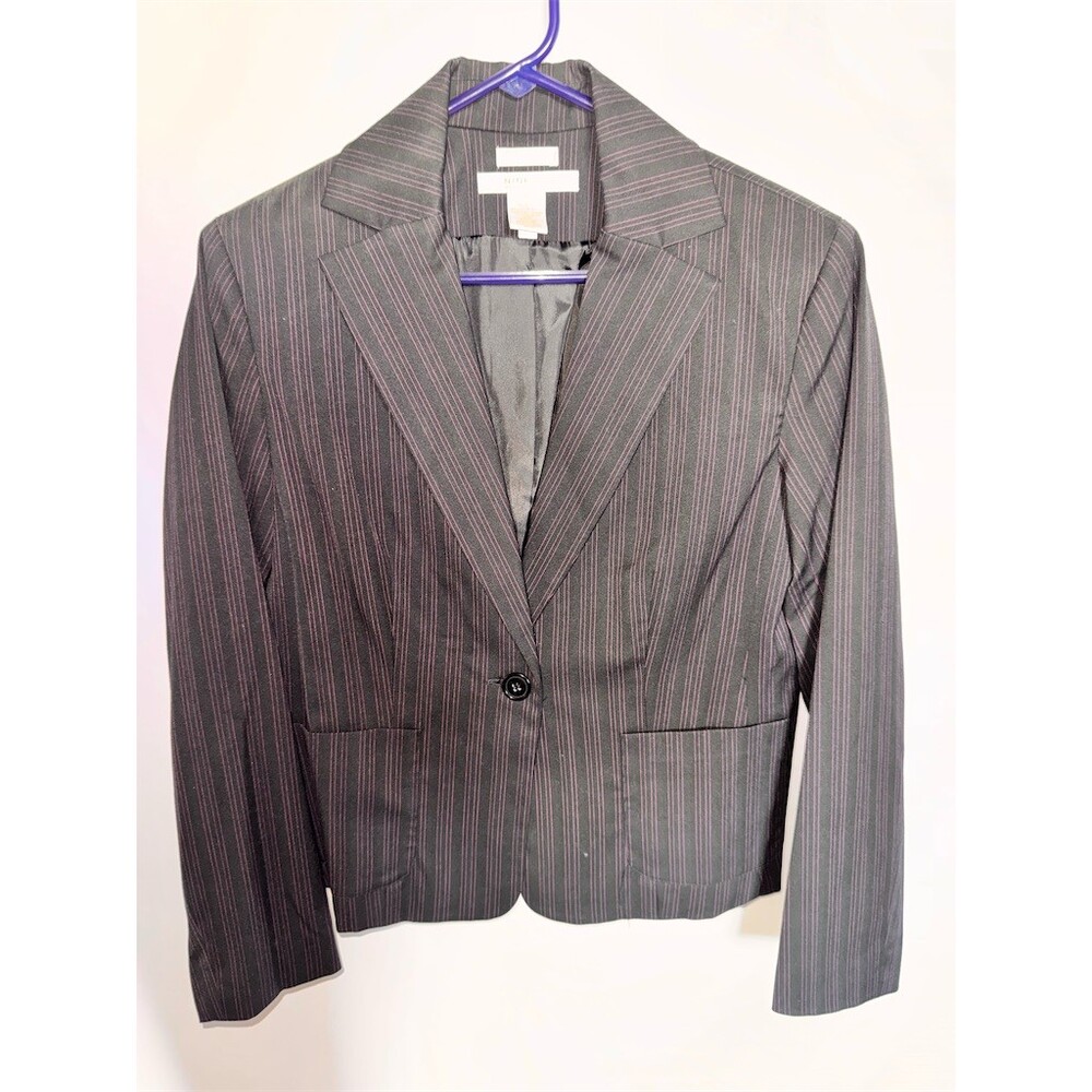 Nine & Company Blazer Jacket Womens Size 6 Gray Pink Pinstripe Stretch